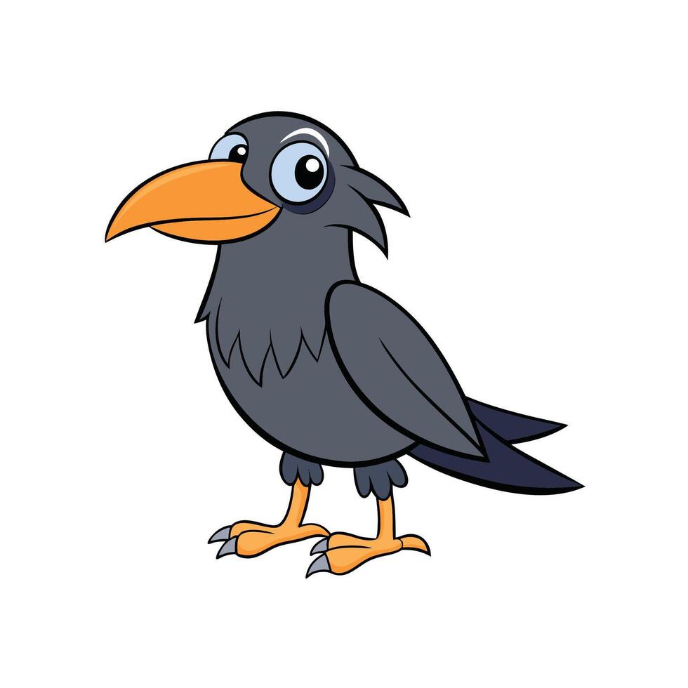 Cartoon crow illustration standing on white background isolated vector