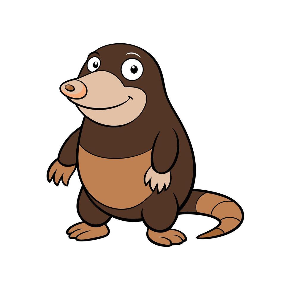 Cute cartoon mole character standing upright, smiling, looking ahead vector