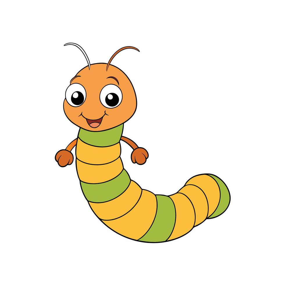 Cartoon caterpillar with big eyes smiles, isolated on white vector