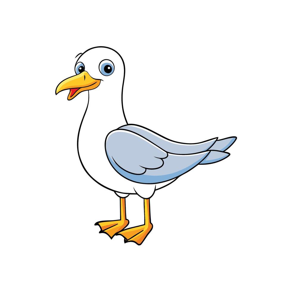 Cartoon seagull standing with a friendly expression illustration vector