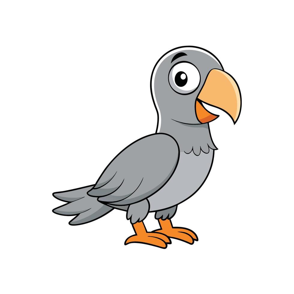 Cheerful gray bird illustration with an orange beak and feet vector