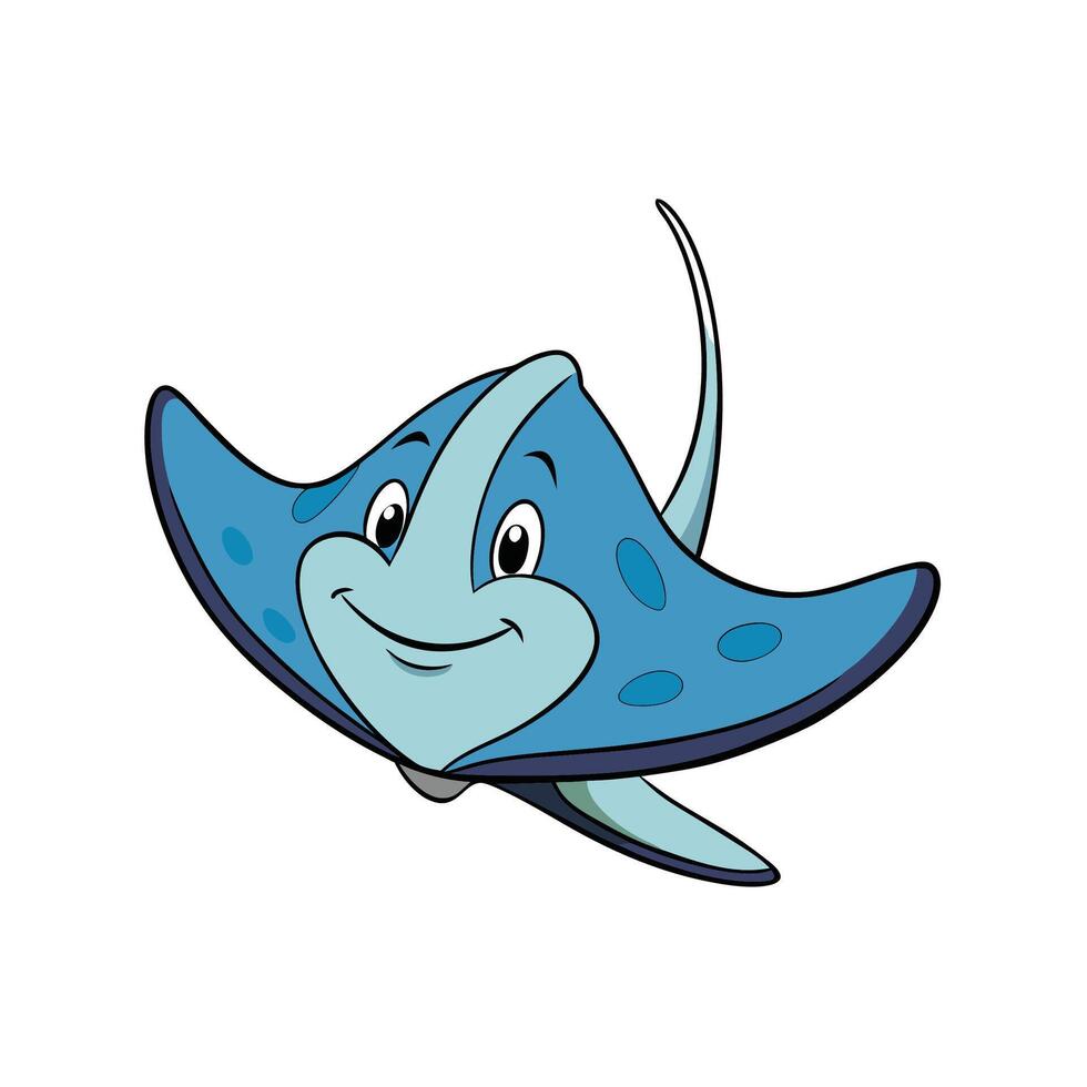 Cartoon stingray character illustration with happy facial expression isolated vector