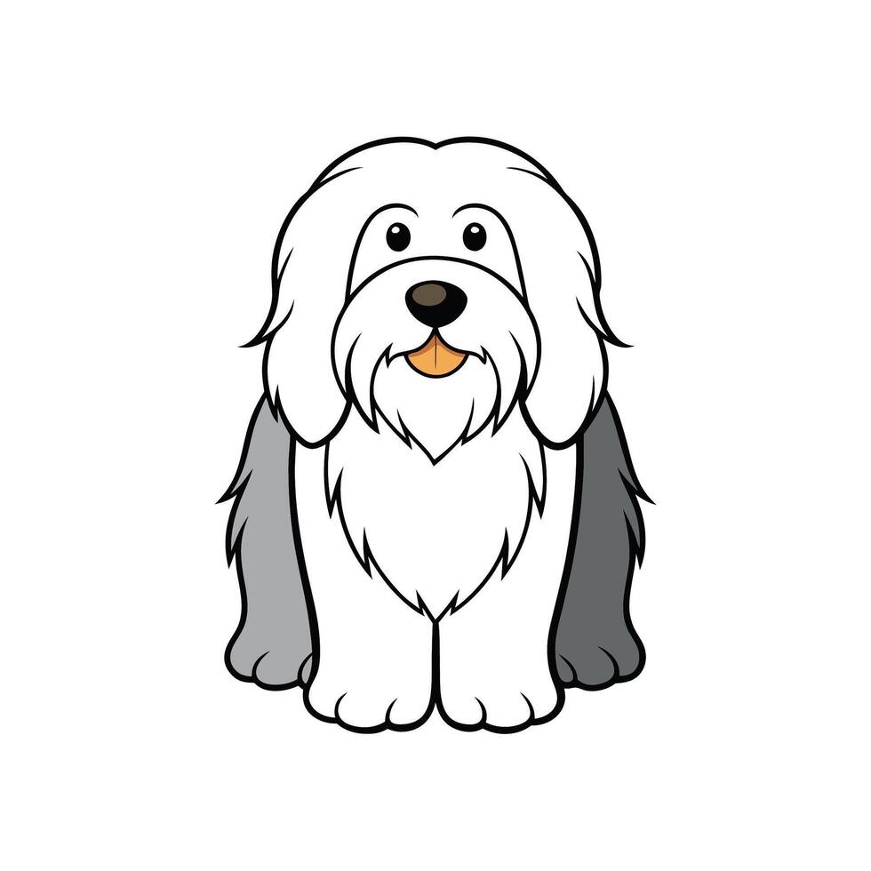 Cartoon Old English Sheepdog sitting with fluffy white fur vector