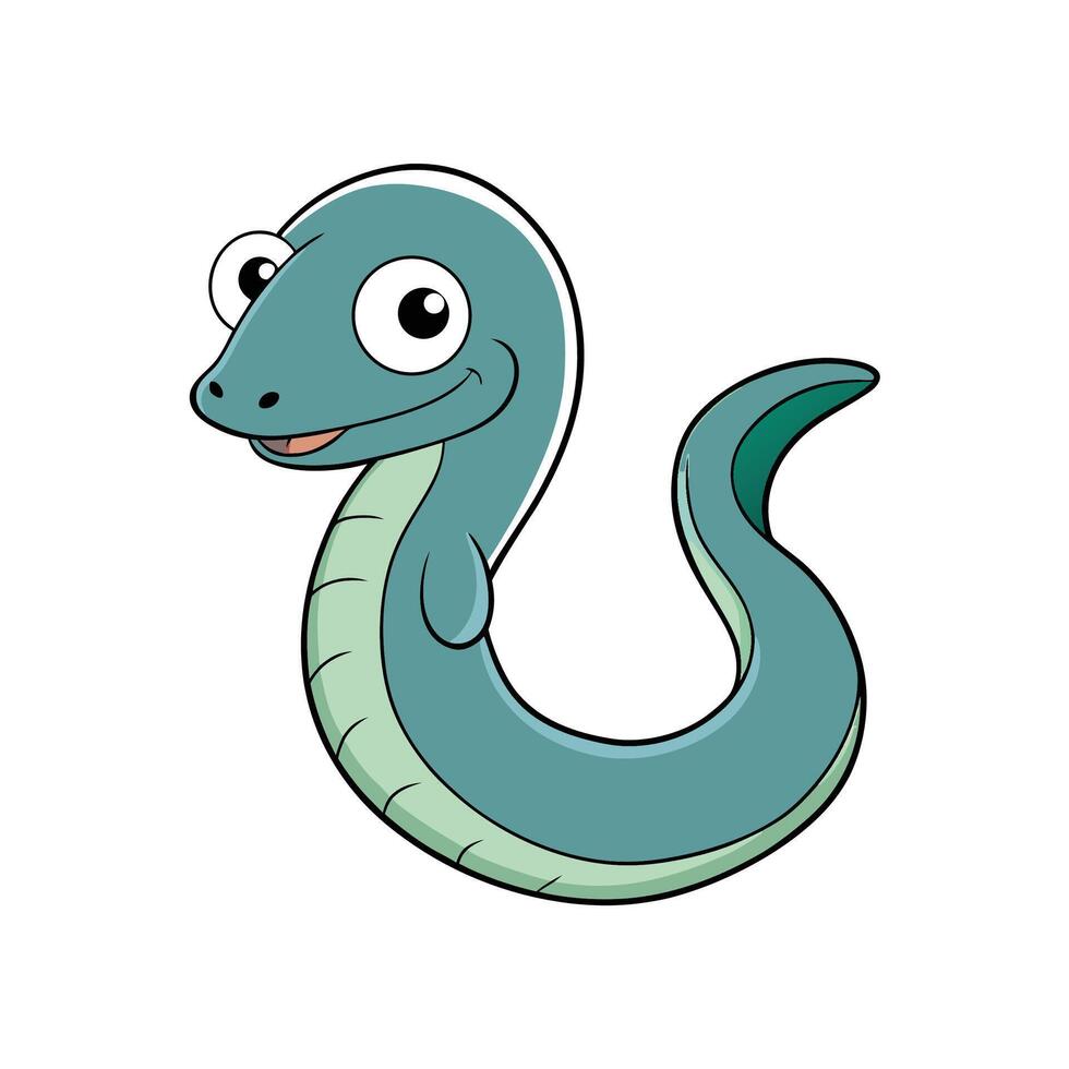 Cartoon eel illustration in teal isolated on white background vector