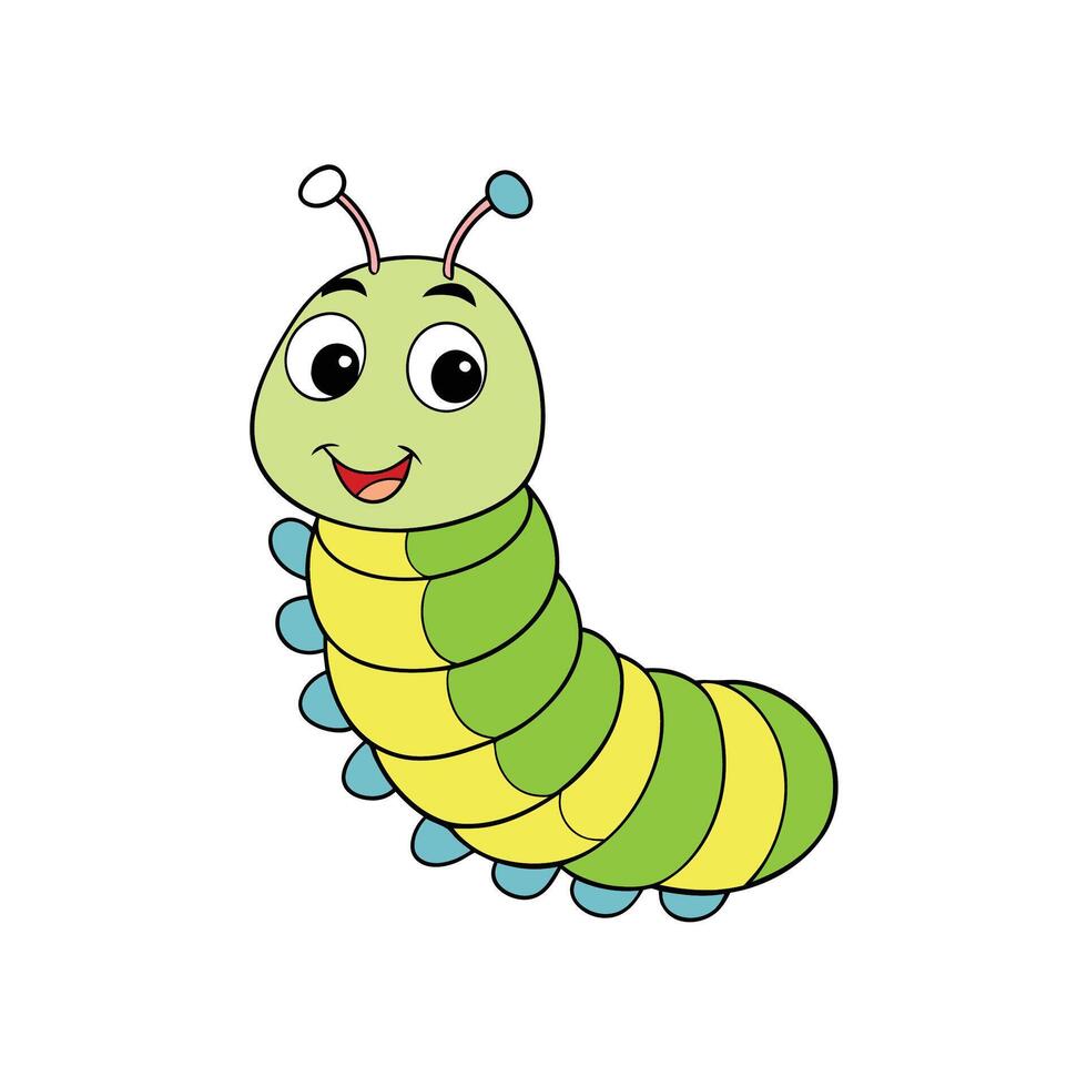 Cartoon caterpillar illustration with alternating green and yellow segments vector
