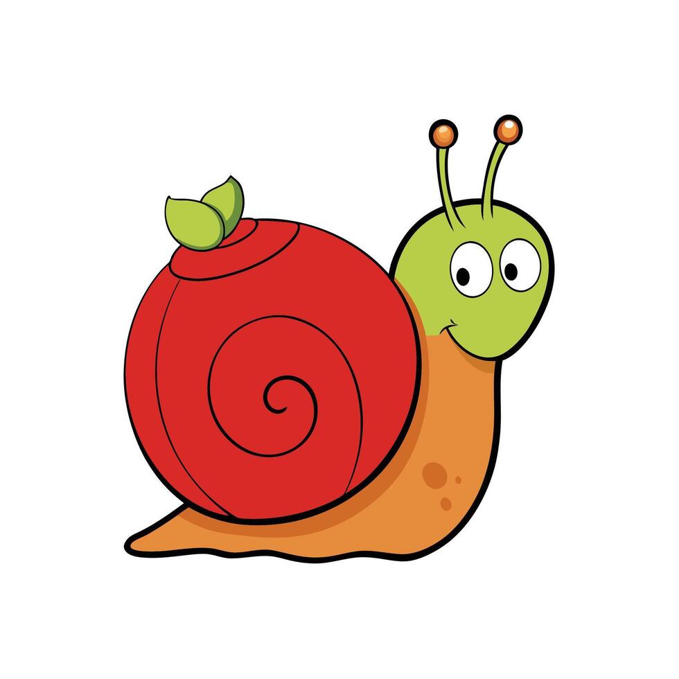 Cartoon snail illustration with a bright red and green shell vector