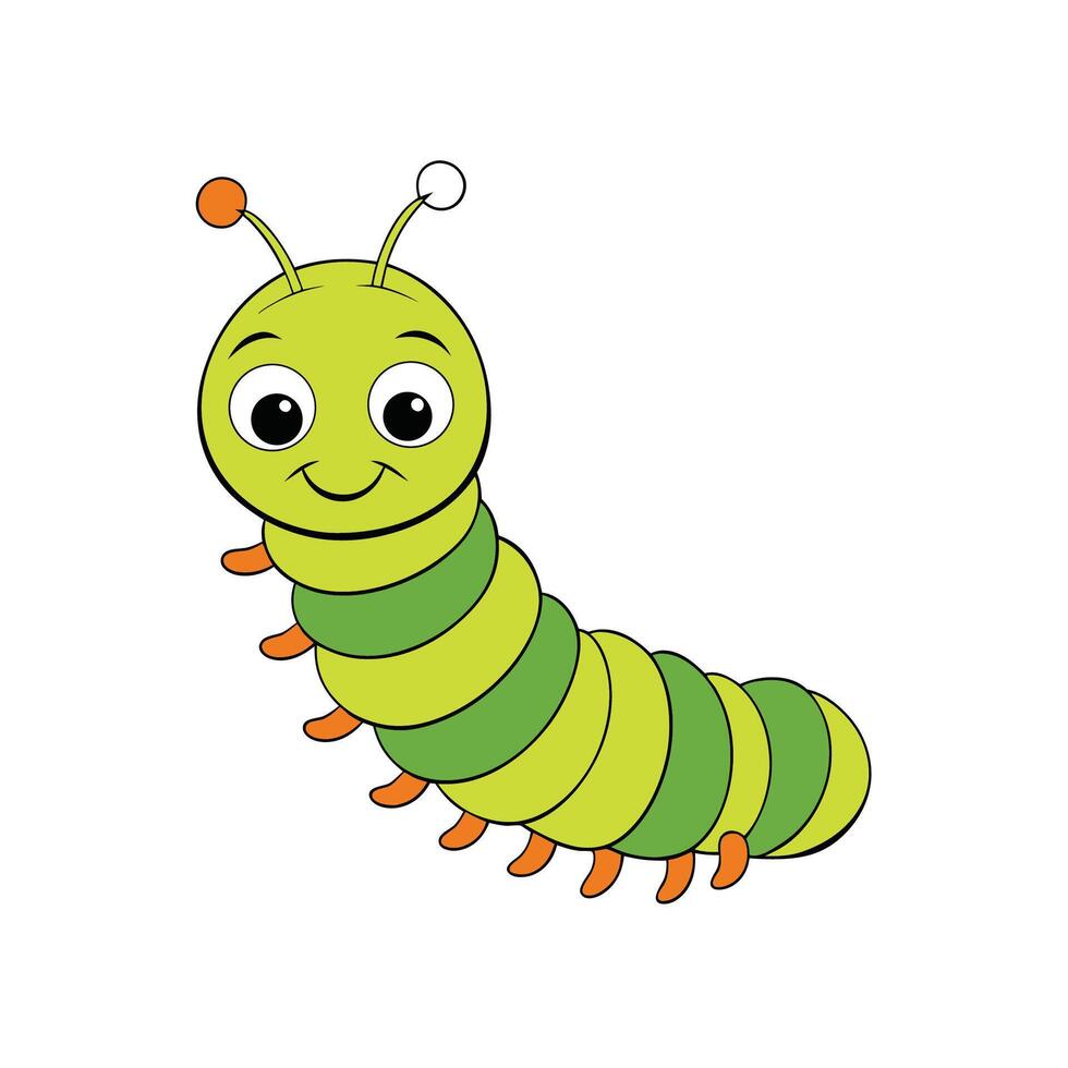 Cute cartoon caterpillar illustration on a plain white background vector