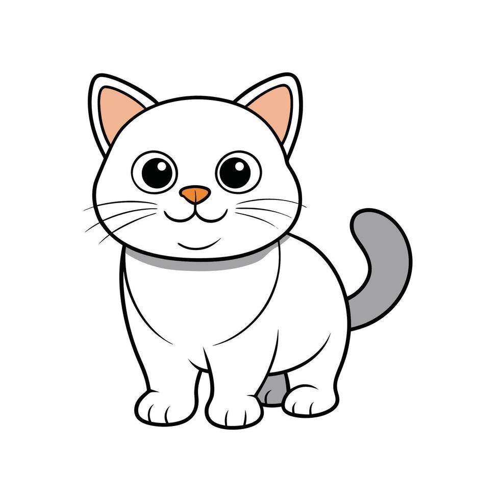 Cartoon illustration of a friendly white and grey cat vector
