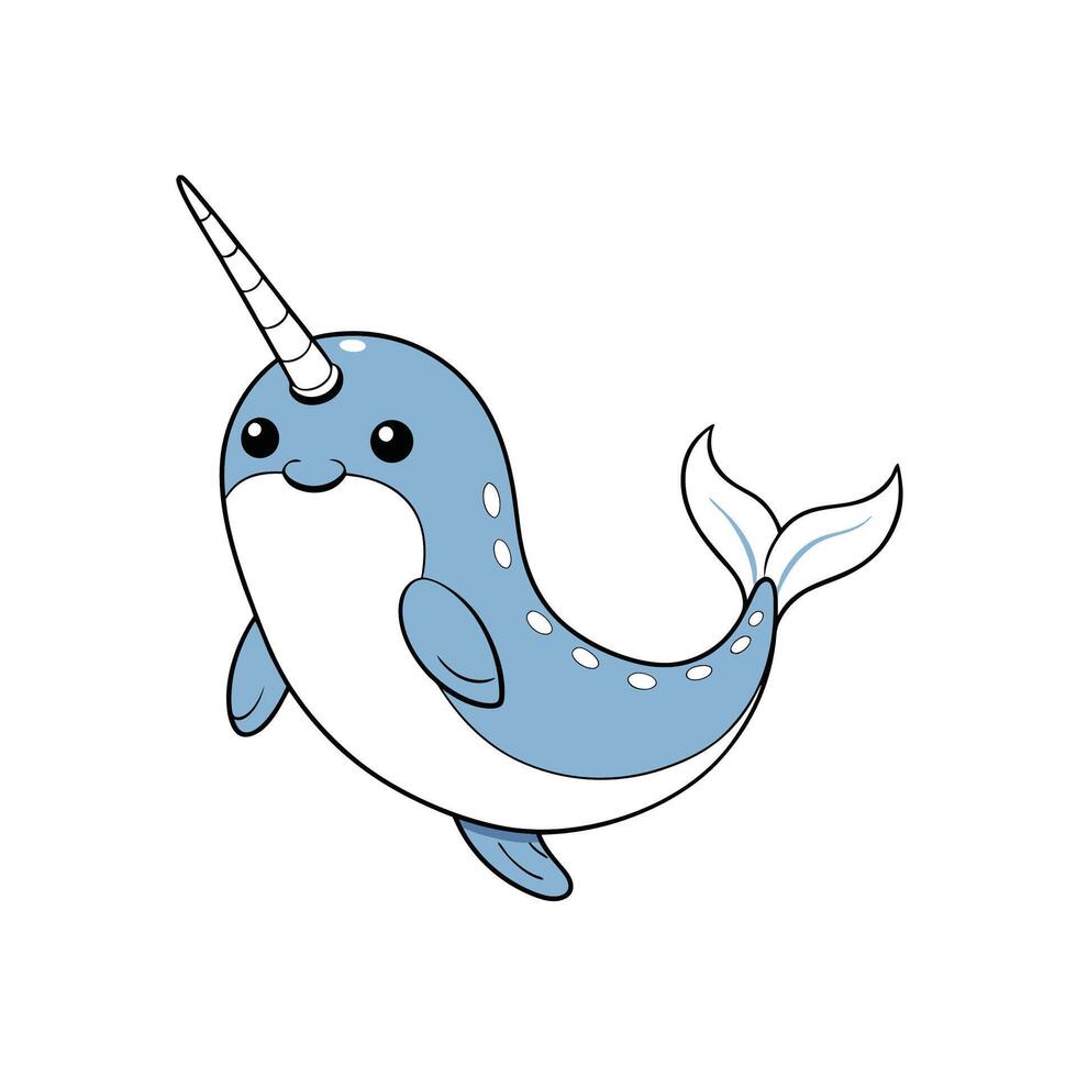 Cute blue cartoon narwhal character with a white belly vector