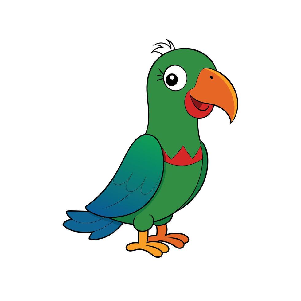 Friendly cartoon parrot illustration with playful expression on white vector
