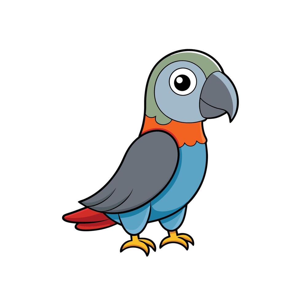 Cute cartoon parrot with colorful plumage on white background vector