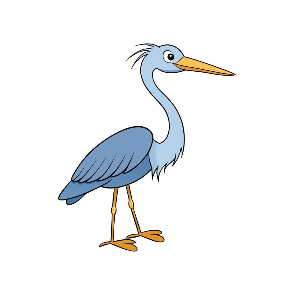 Cartoon Blue Heron Illustration Standing on White Background vector