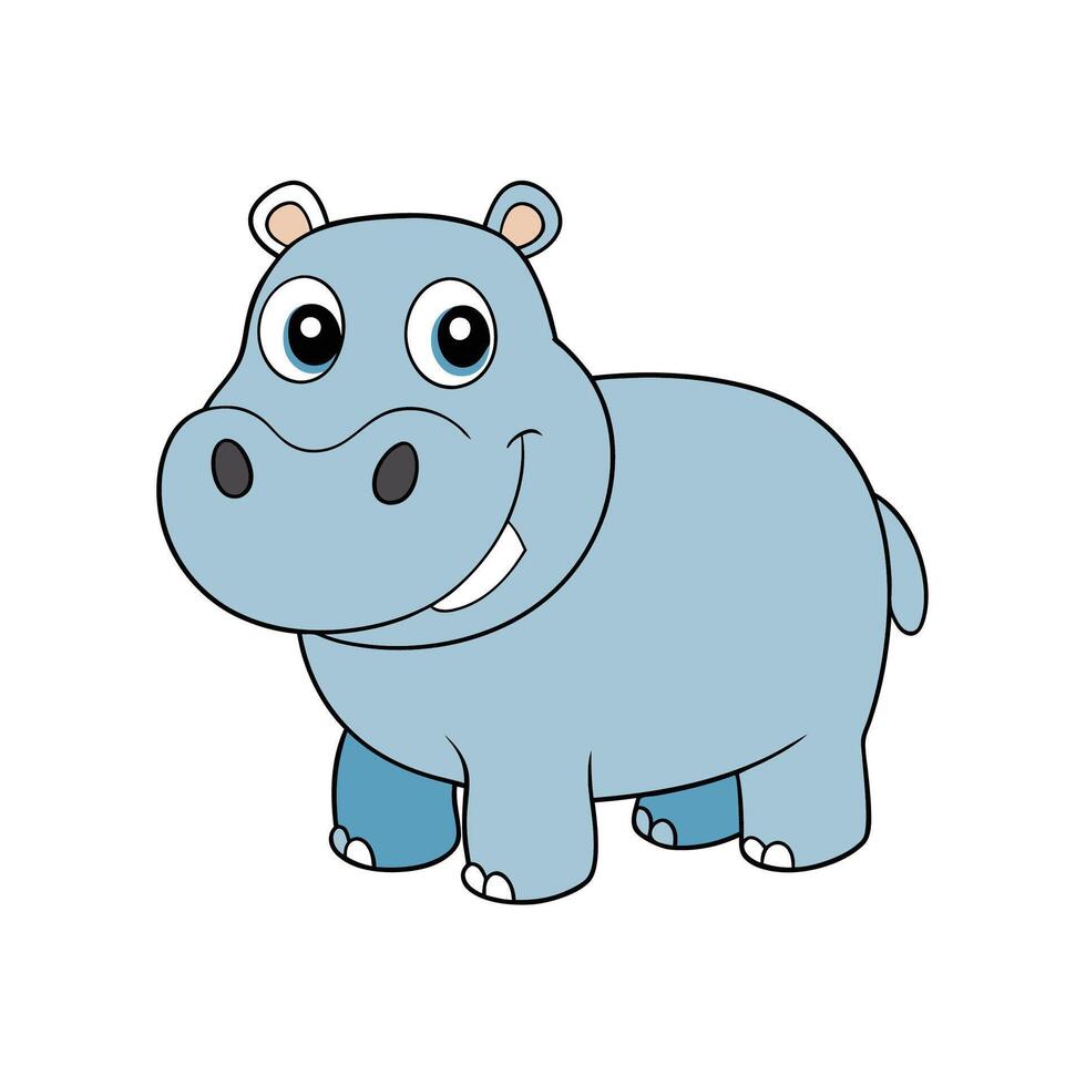Cute cartoon hippopotamus illustration with friendly smile expression vector