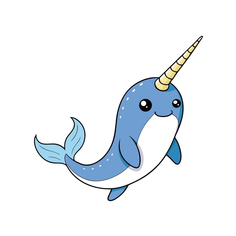 Cute cartoon narwhal with big eyes swimming upwards image vector