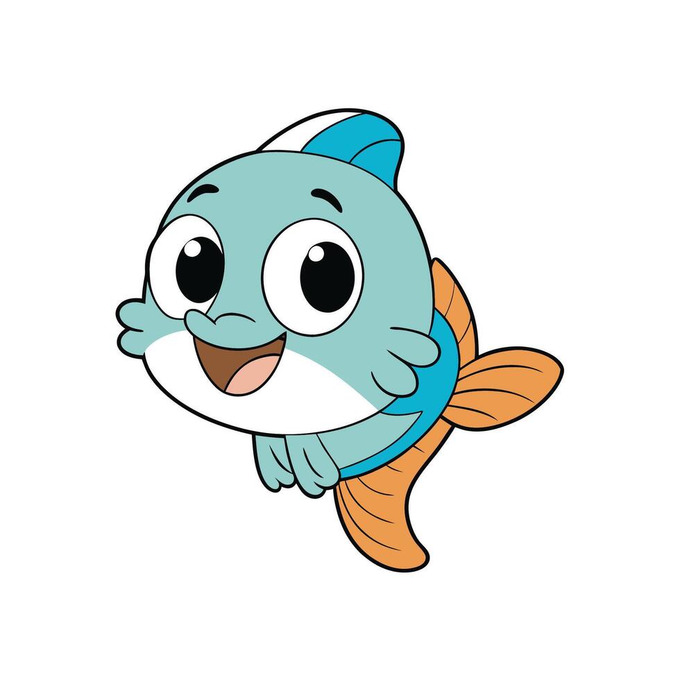 Cartoon blue fish character with big eyes and smile vector