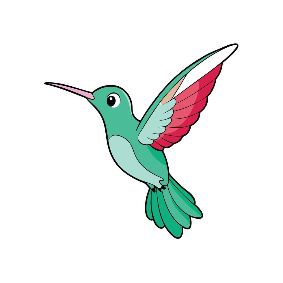 Cartoon hummingbird flying with colorful wings on white background vector