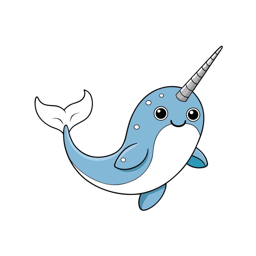 Cute cartoon narwhal illustration with big eyes and smile vector