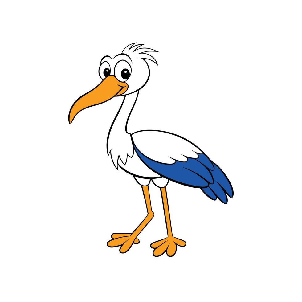 Cartoon stork character standing in simple graphic illustration vector