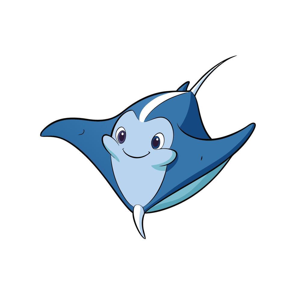 Cartoon stingray illustration with smiling face and blue colors vector