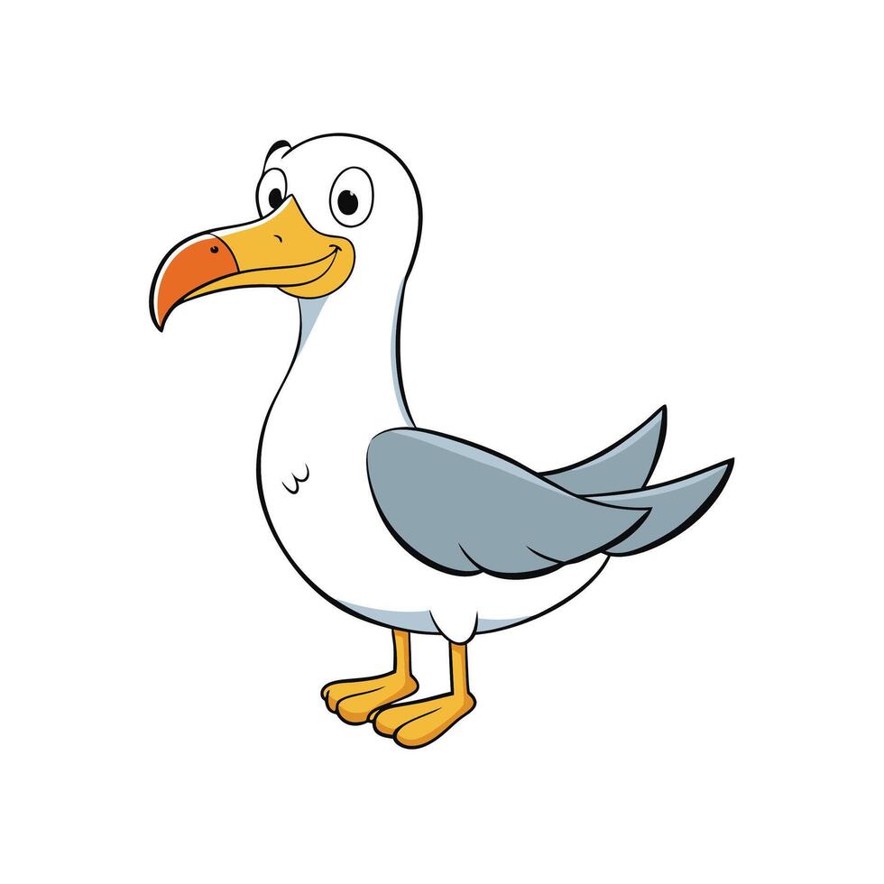 Happy Cartoon Seagull Standing Against A White Background vector