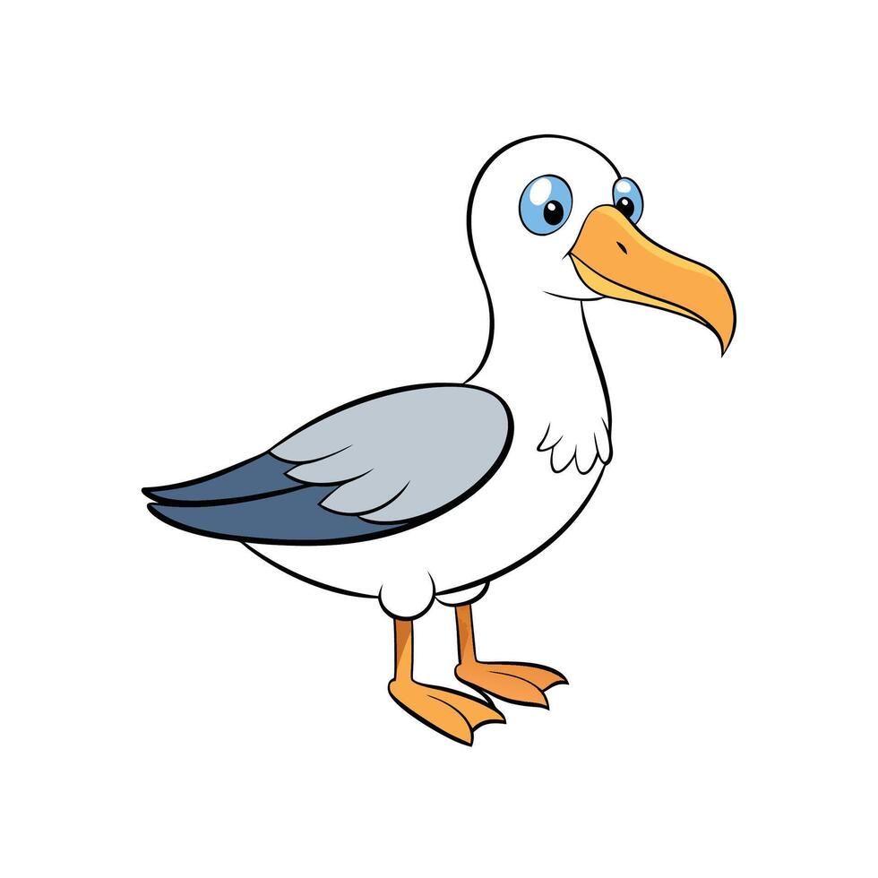 Cartoon seagull illustration with cute design on white background vector