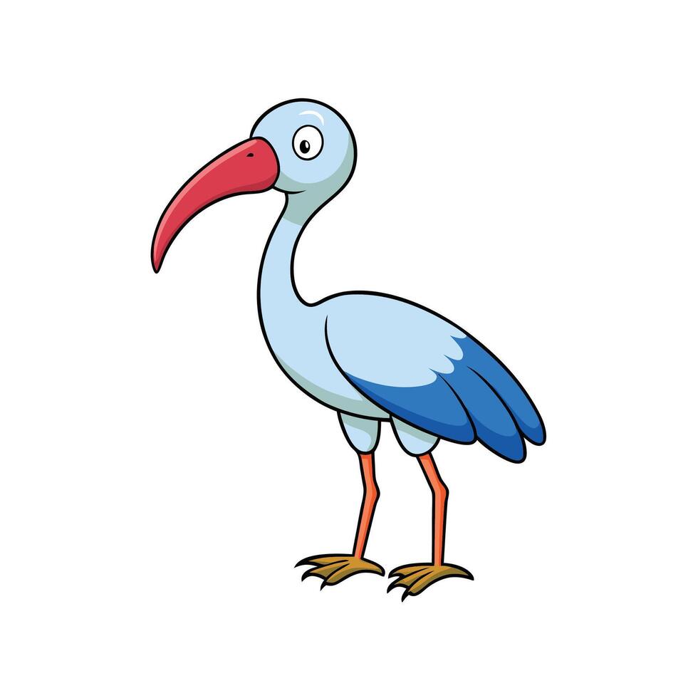 Cartoon ibis bird standing on a white background illustration vector