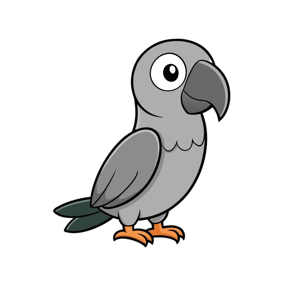 Cute cartoon gray parrot character with orange feet graphic vector
