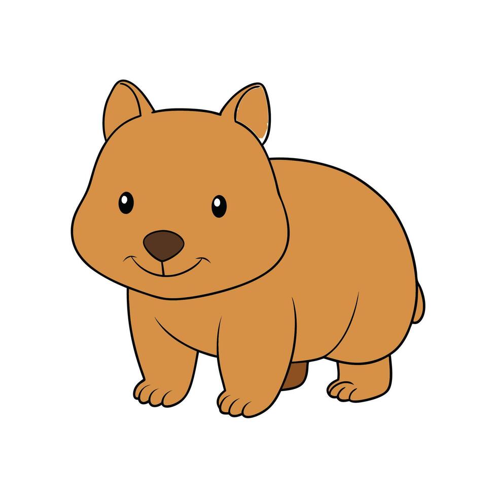 Cartoon wombat illustration with black outlines on white background vector