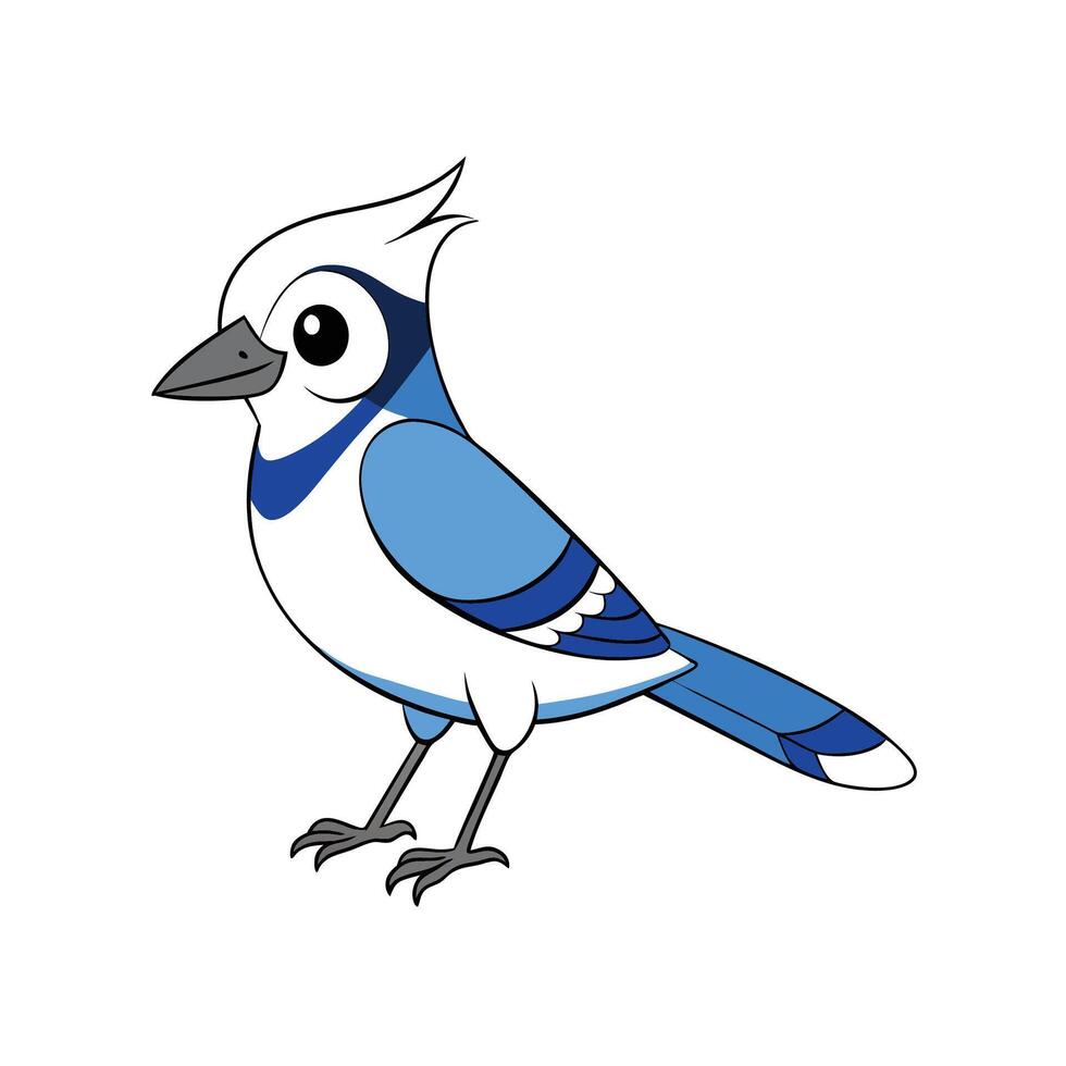 Stylized Blue Jay Cartoon Bird on White Background vector