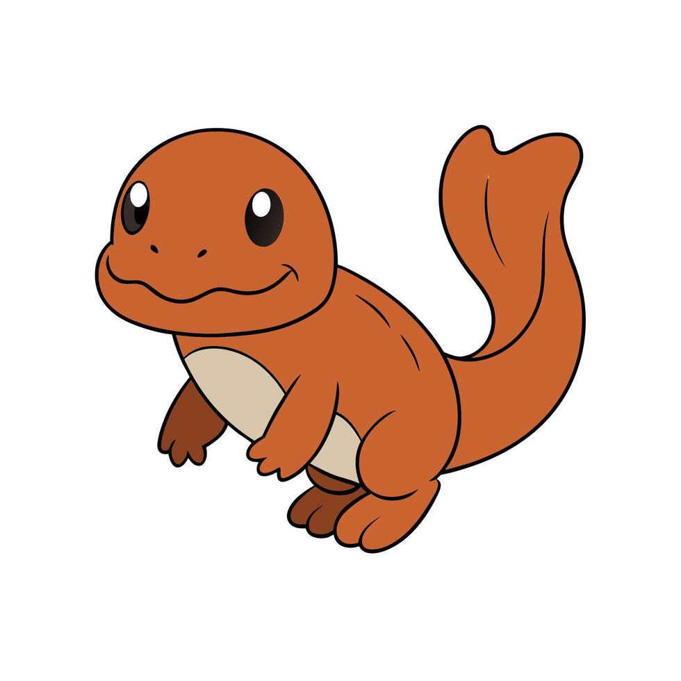 Cute cartoon salamander character with big eyes and tail vector