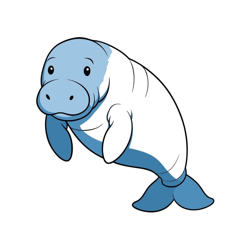 Cartoon style cute manatee illustration swimming underwater scene vector