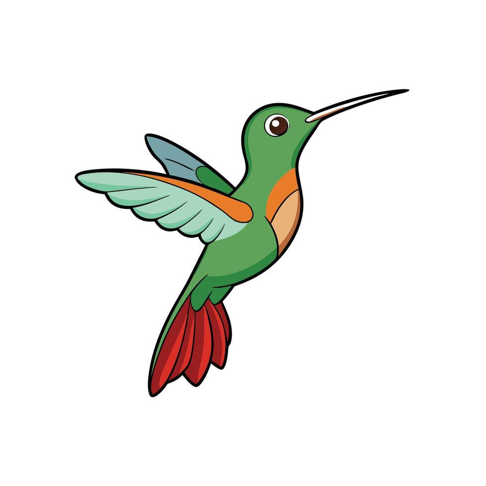 Cartoon hummingbird illustration with vibrant colors on white background vector