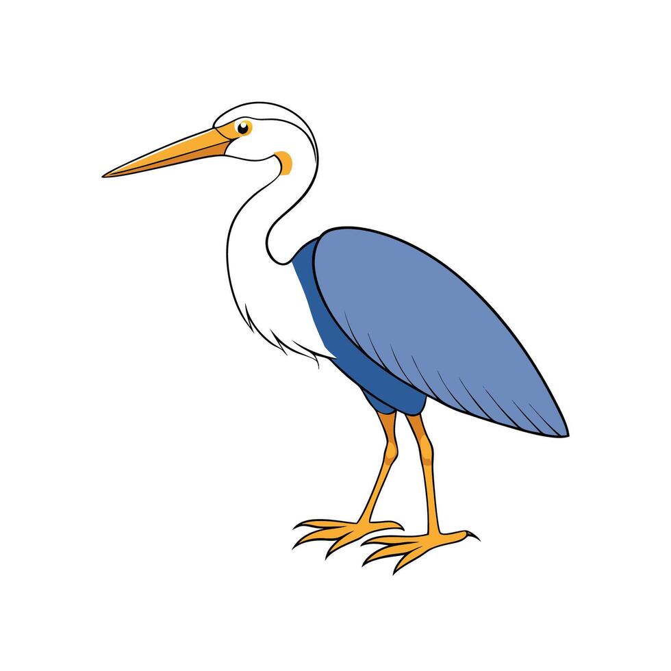 Cartoon heron illustration with blue feathers and orange legs vector