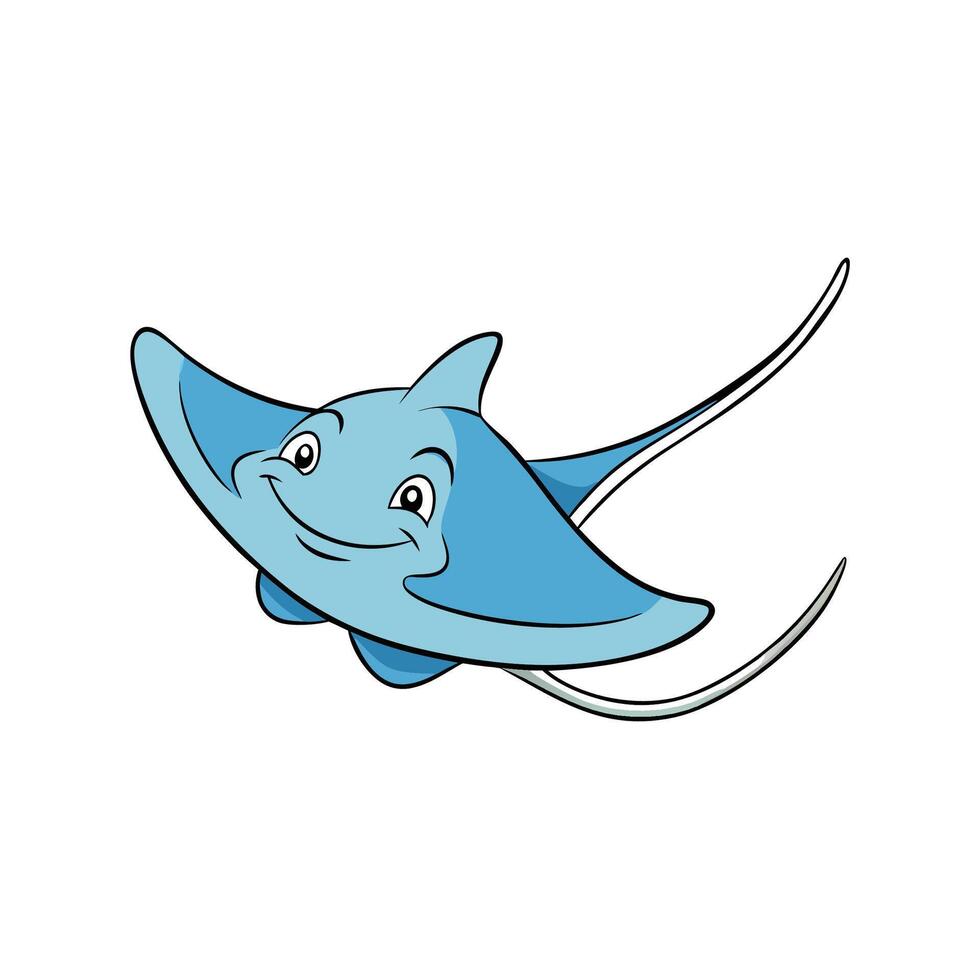 Cartoon blue stingray smiling happily swims in clear water vector