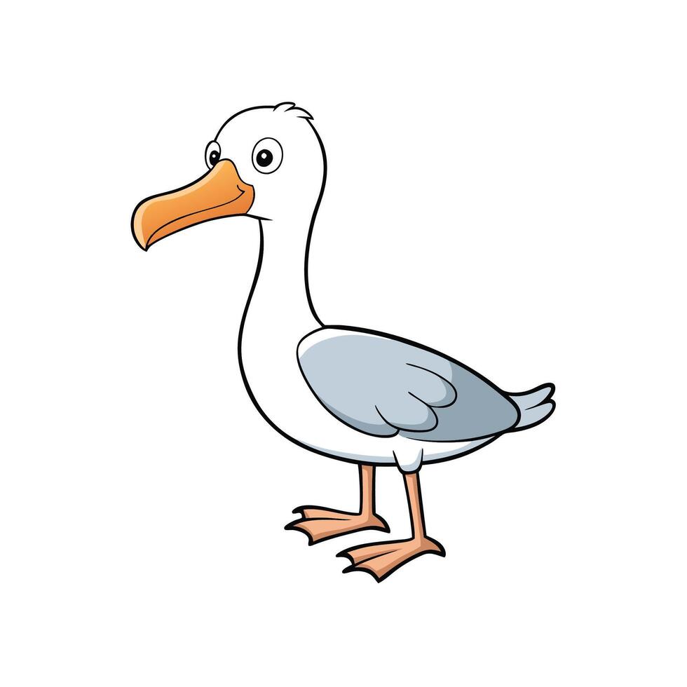 Cartoon style illustration of a friendly seagull. Isolated composition on white, for childrens media and educational materials. vector