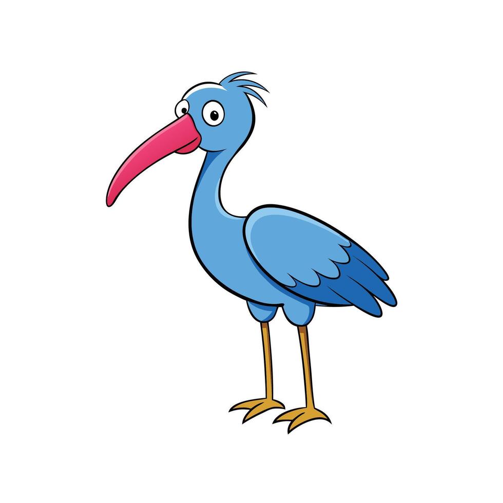 Cartoon Ibis Bird Illustration with Colorful Details and Outline vector