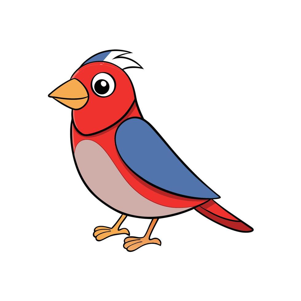 Cartoon bird illustration with red plumage and blue accents vector