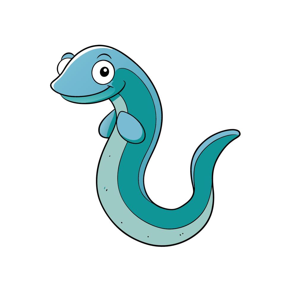 Cartoon blue eel with big eyes and happy smile vector