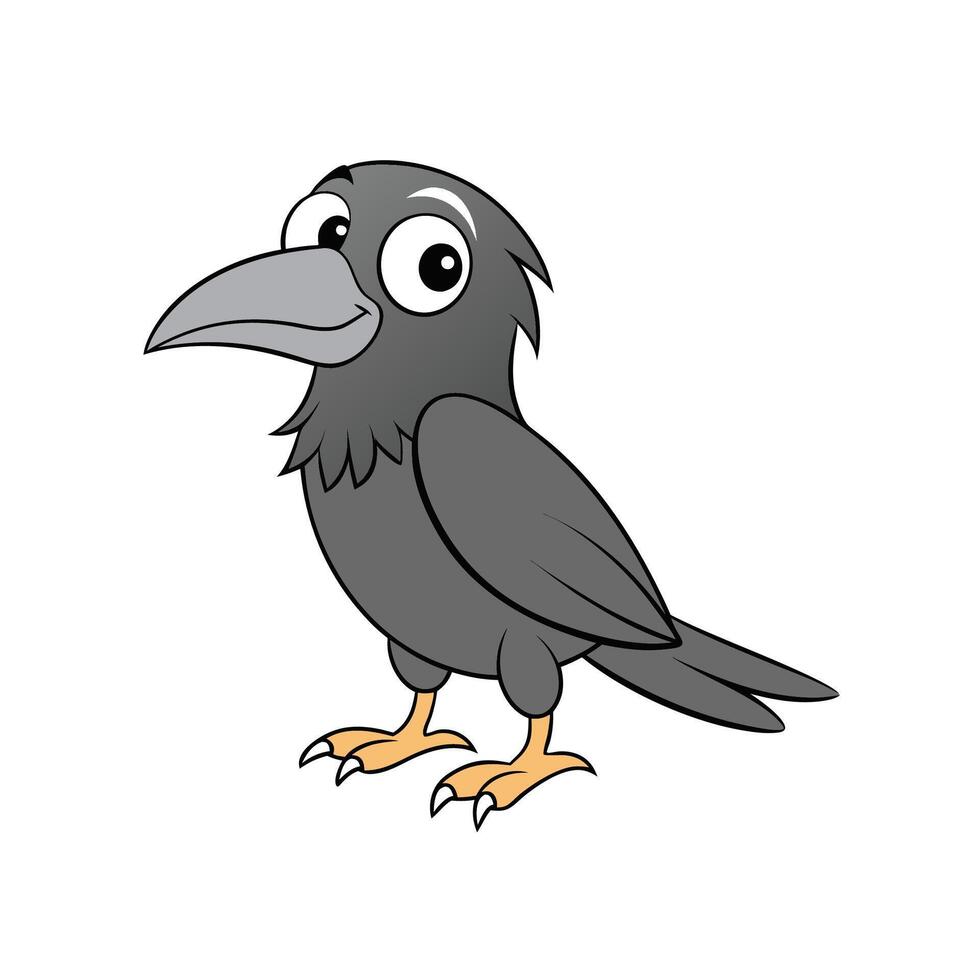 Cheerful cartoon crow illustration standing on a white background vector