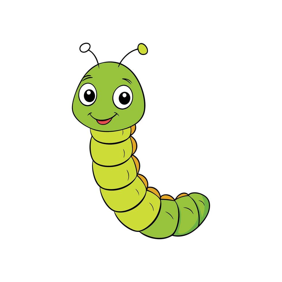 Cartoon green caterpillar with big eyes on white background vector