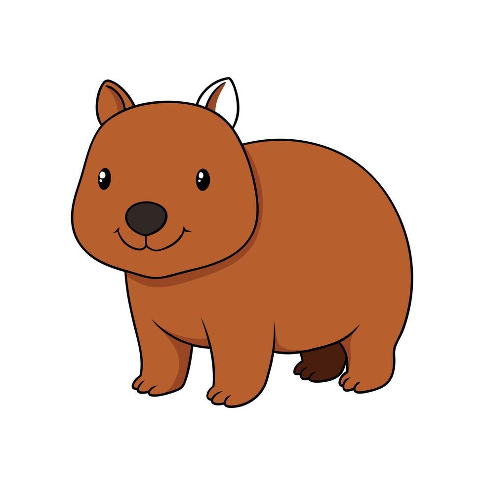 Cute cartoon wombat illustration with soft brown coloring vector