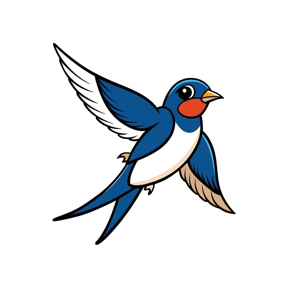 Flying swallow illustration in cartoon style on white background vector