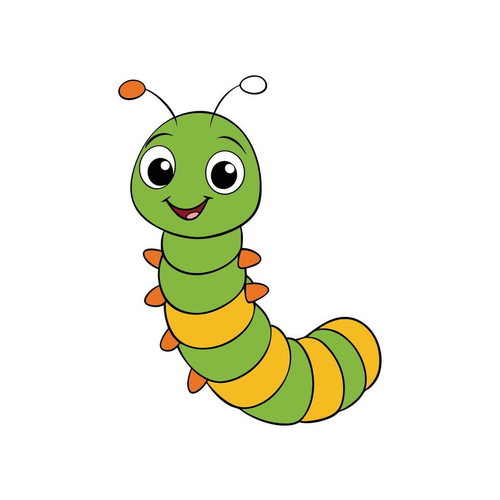 Cartoon caterpillar illustration in bright colors on white background vector