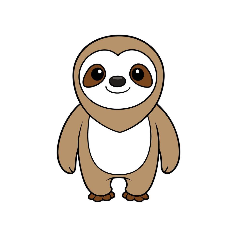 Cute Cartoon Sloth Standing Upright with Happy Expression vector