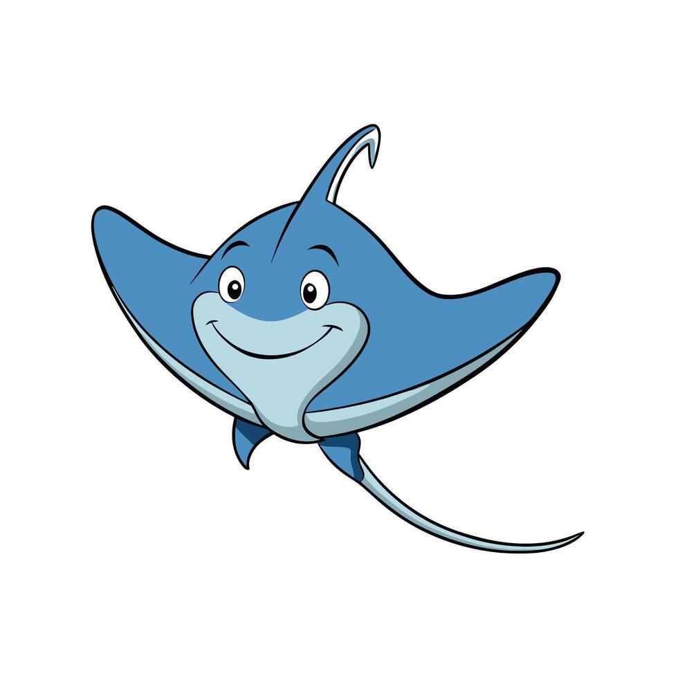 Friendly cartoon stingray swimming on a white background. vector
