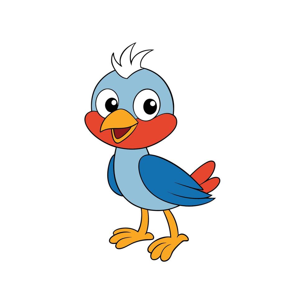 Cartoon style happy blue bird character illustration vector