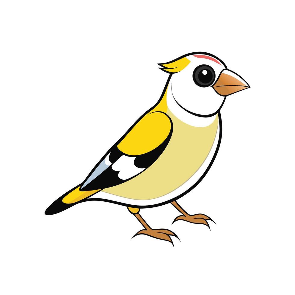 Cartoon Goldfinch Illustration on White Background, Bird in Cartoon Style vector