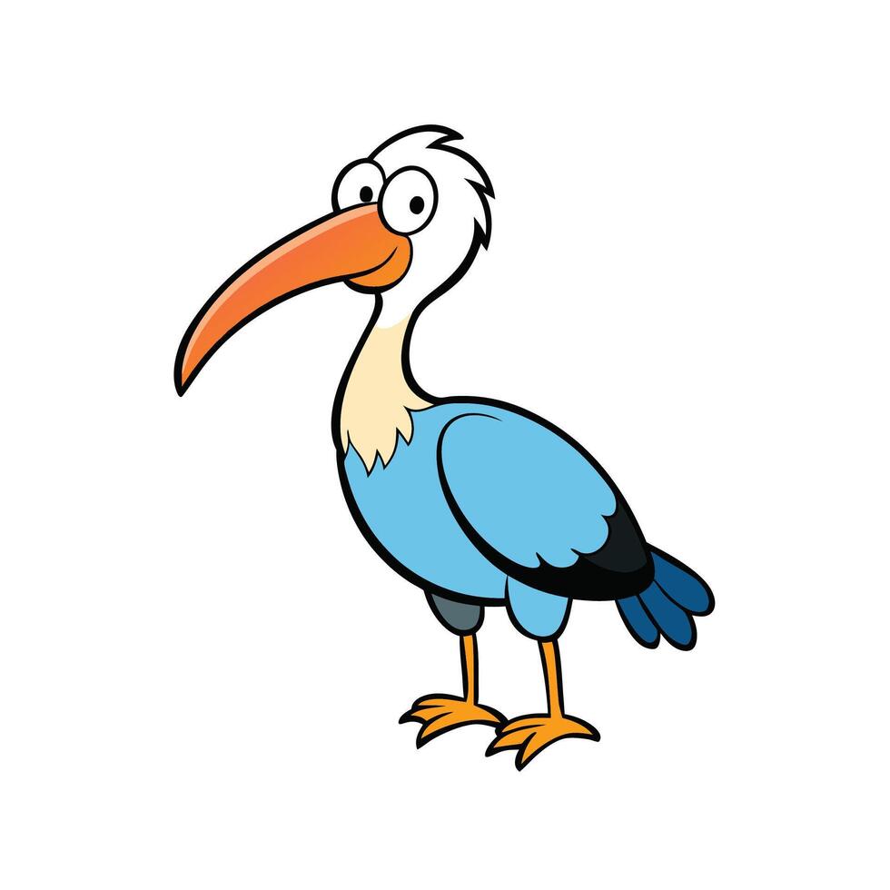 Cartoon bird with long beak isolated on white background vector
