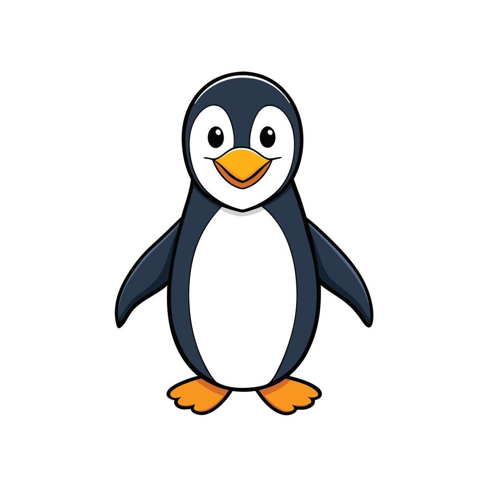 Cartoon style penguin illustration on white background, front view vector