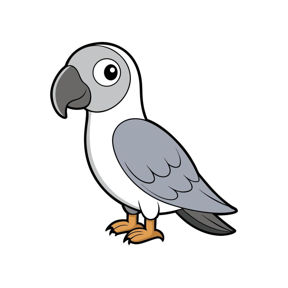 Cartoon illustration of a cute gray parrot standing sideways vector
